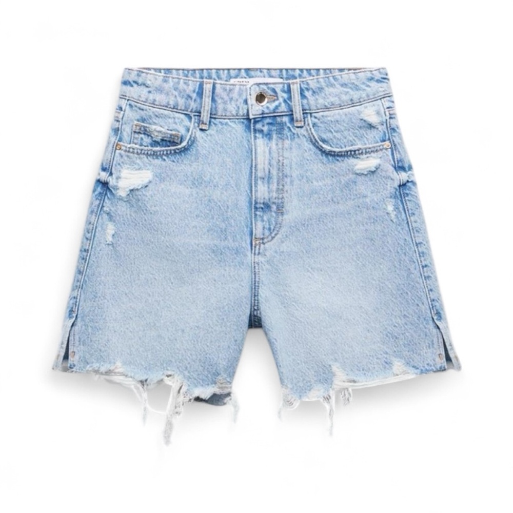 Zara Ripped High Rise Denim Shorts